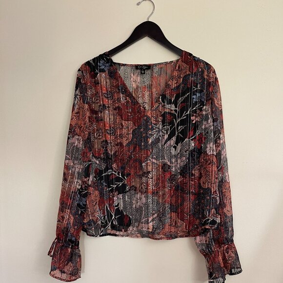 Jessica Simpson Aurora Metallic Printed Blouse BOHO, Size Large - Picture 3 of 7
